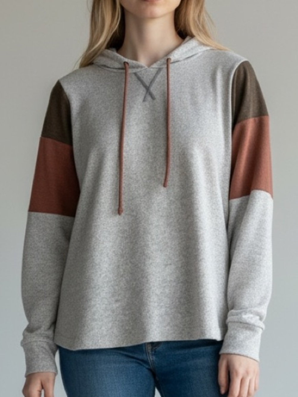 Staccato Medium Autumn Fall Colorblock Hoodie Lightweight Knit Pullover Gray